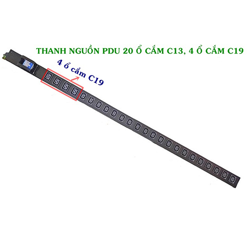 Ổ điện lắp dọc tủ 42U , 20 ổ cắm chuẩn C13, 04 ổ chắm chuẩn C19, Công suất Max 50A, MCB50A
